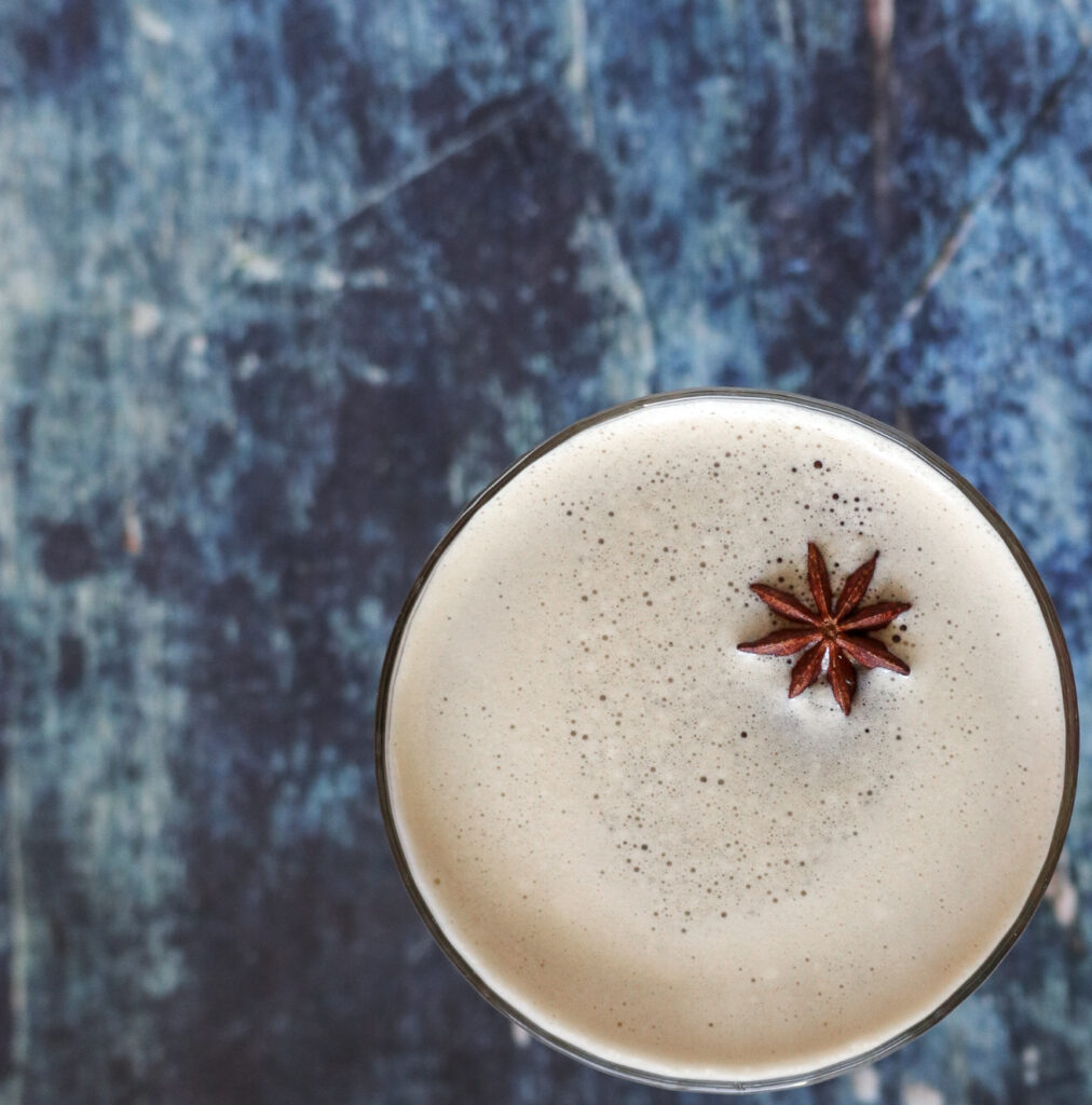 chai espresso martini with star anise as a garnish