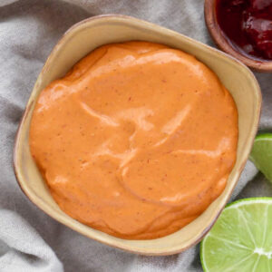 healthy chipotle sauce with yogurt, chipotle peppers, lime, and seasonings